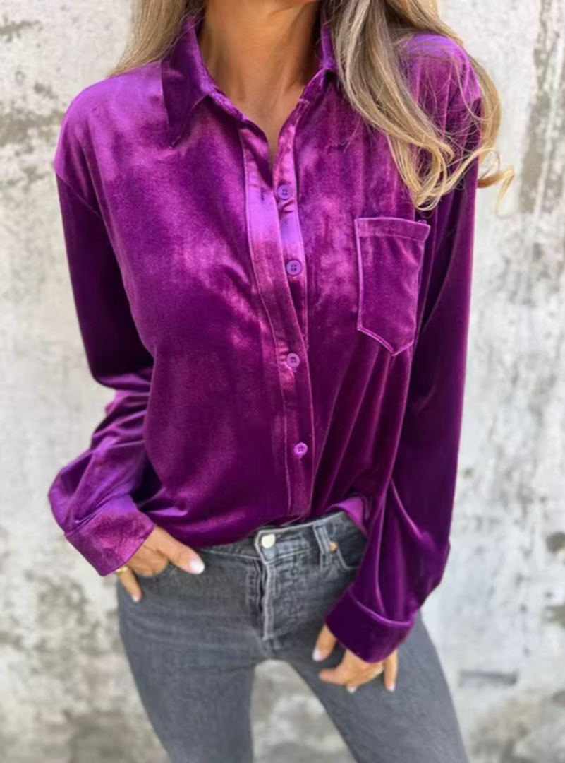 Estelle | Velvet Button-Up Blouse